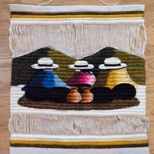 Peruvian Folk Art Alpaca LLama Hand Woven Coiled Wool Wall Hanging 20"X19" Mint